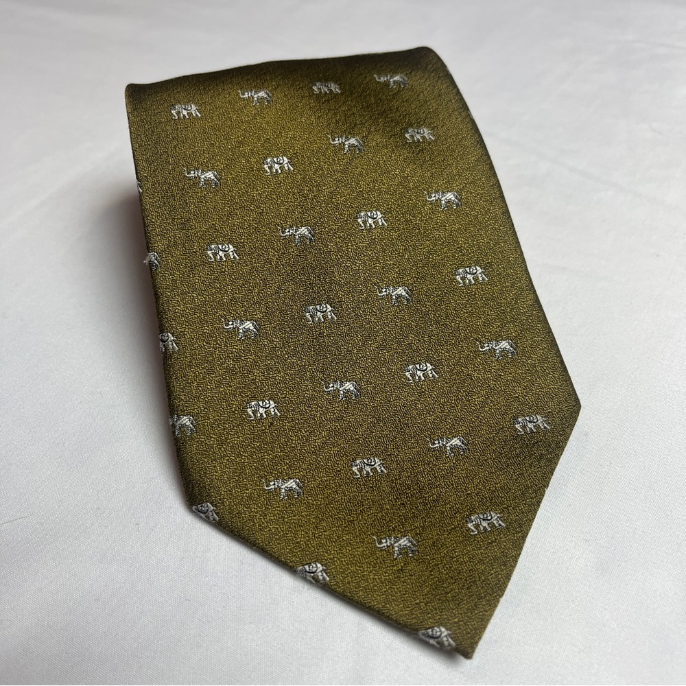 Indian Elephant Green Silk Tie Hand Made Wedding Event